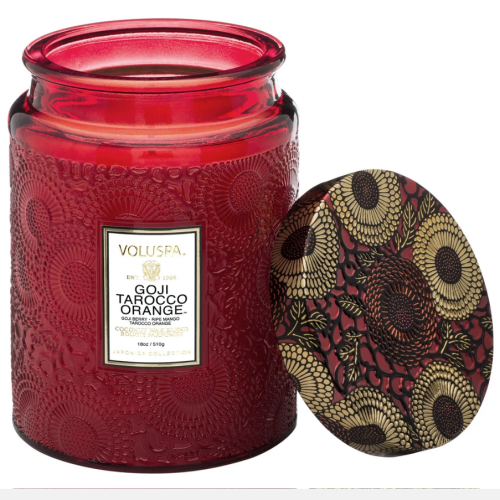 Voluspa Goji Tarocco Orange Large Embossed Glass Jar Candle