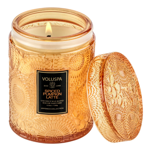 Voluspa Spiced Pumpkin Latte Small Embossed Glass Jar Candle